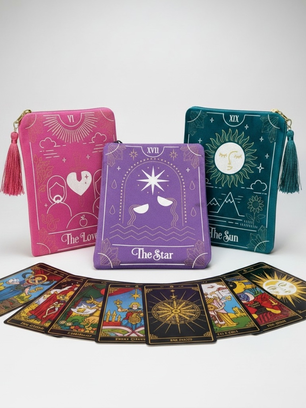 NWT! SET OF 3 Tarot Card Velvet Holders- The LOVER,The SUN, The STAR